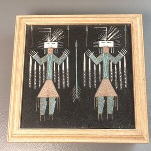 Vintage Native Navajo Sand Art Painting Yei Bi Chai’s Framed Keepsake Box Signed